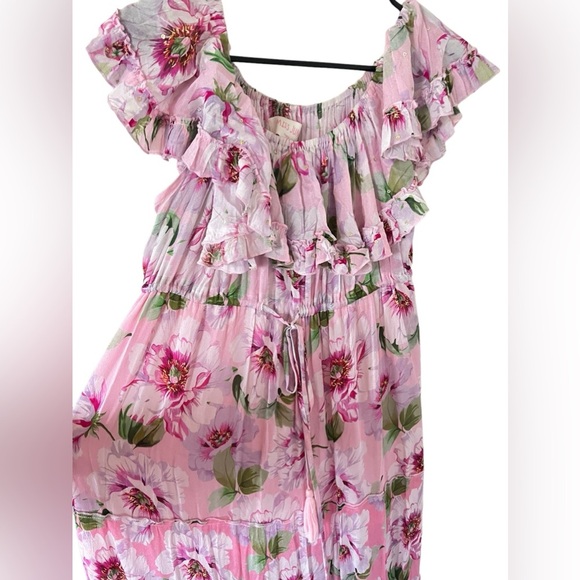 Miss June Paris Pink Floral Off-Shoulder Maxi Dress - Picture 9 of 14